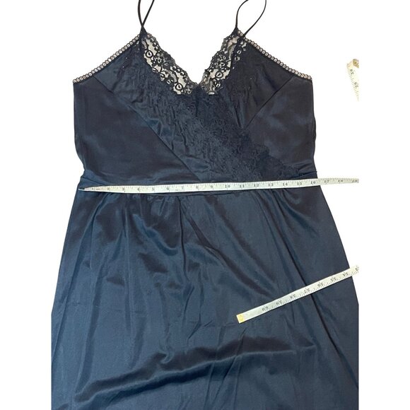 Vintage Private Treasures Black Lace Trim Slip Nightgown Size Medium 1980s - Picture 10 of 13